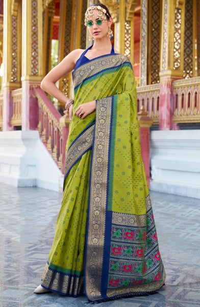 Lime Green Zari Woven Tussar Handloom Silk Saree
