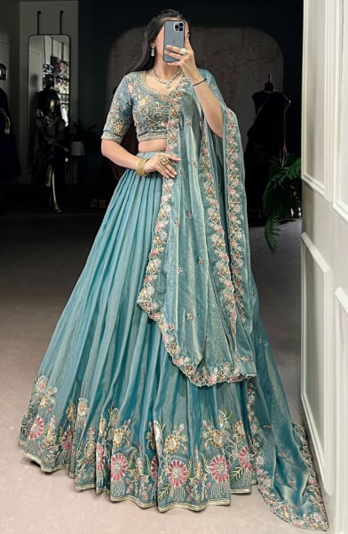 Livid Blue Embroidered Zari Shimmer Lehenga Choli