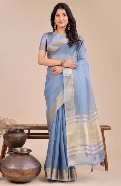 Livid Blue Organza Saree for Festival