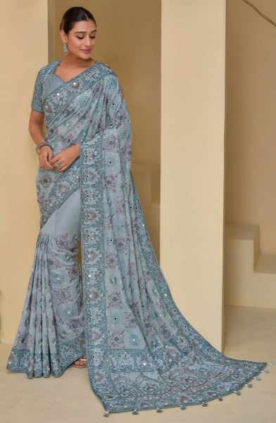 Livid Grey Pure Banarasi Tuscany Designer Saree
