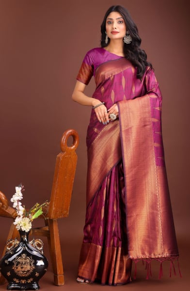 Magenta Banarasi Silk Woven Saree