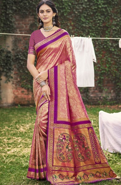 Magenta Banarasi Silk Woven Work Saree