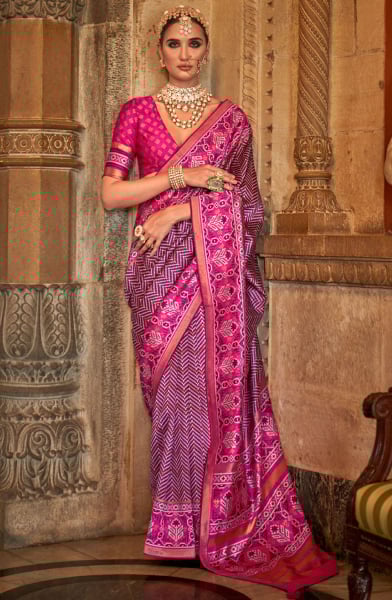Magenta Banarasi Weaving Silk Saree for Ceremonial