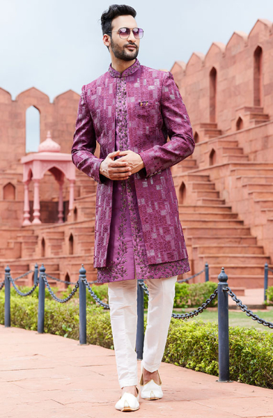 Magenta Computer Embroidered Indo Western Outfit