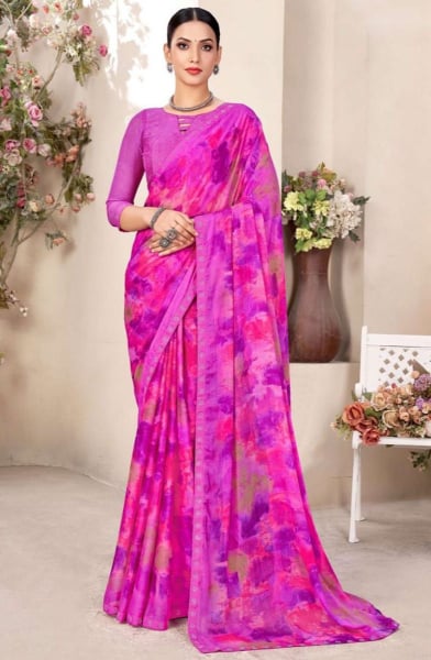 Magenta Embellished Chiffon Saree