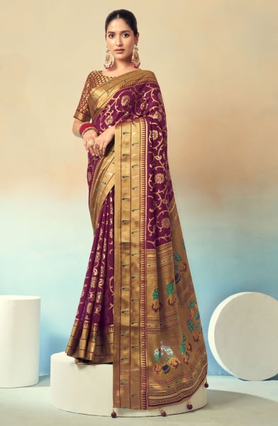 Magenta Georgette Embroidered Saree