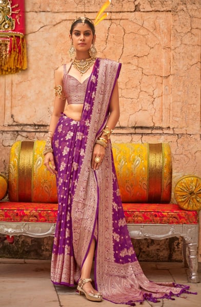 Magenta Georgette Saree for Festival