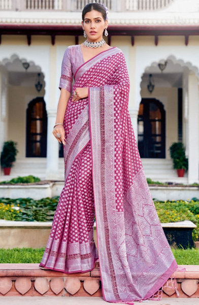 Magenta Georgette Saree with Zari Weaving
