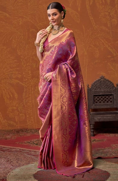 Magenta Handloom Weaving Silk Saree