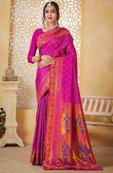Magenta Jacquard Work Paithani Silk Saree