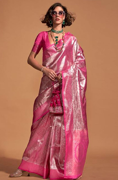 Magenta Kanjivaram Silk Hand Woven Saree