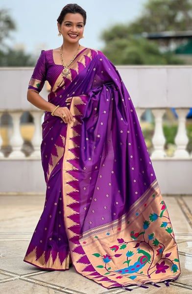 Magenta Meenakari Weaving Paithani Silk Saree