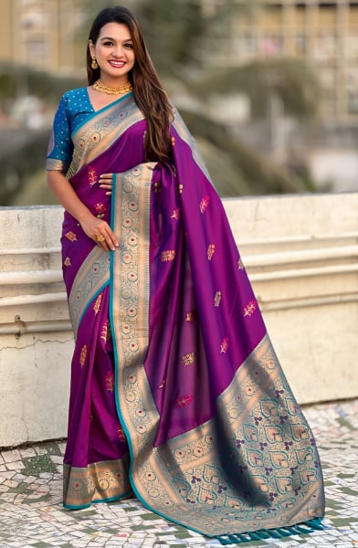 Magenta Meenakari Weaving Soft Silk Saree