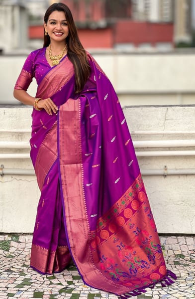 Magenta Meenakari Weaving Soft Silk Saree