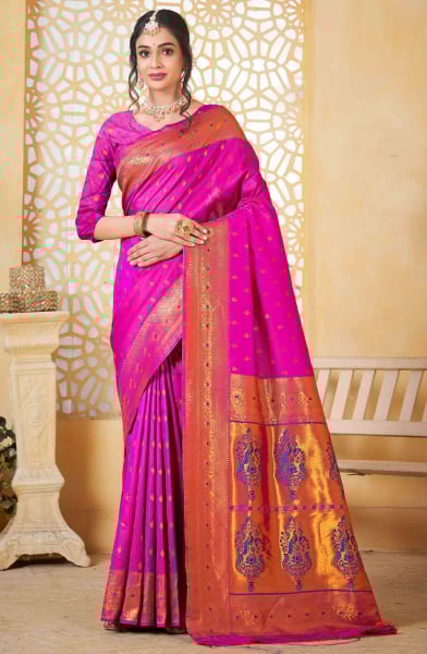 Magenta Paithani Silk Saree with Jacquard Work