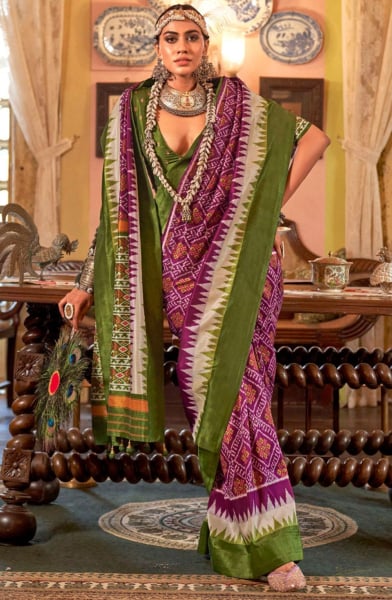 Magenta Patola Design Viscose Silk Saree