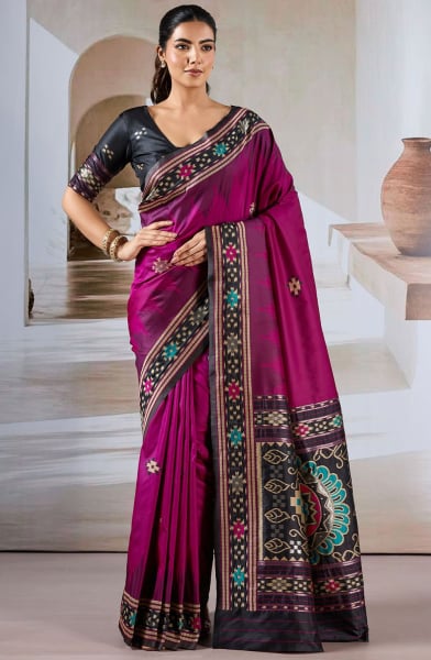 Magenta Patola Handloom Weaving Silk Saree