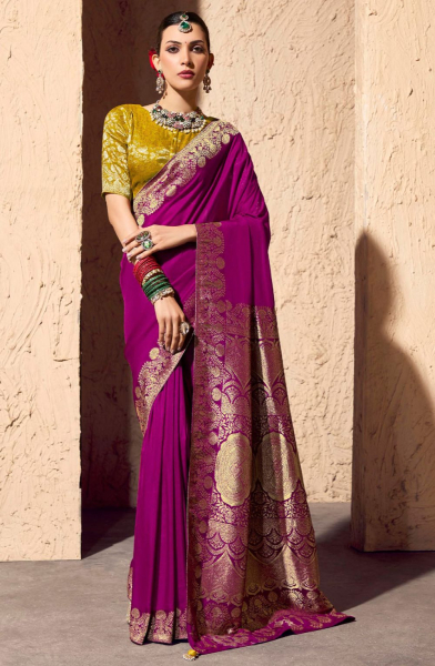 Magenta Premium Crepe Silk Zari Woven Saree