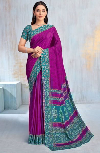 Magenta Printed Crepe Casual Saree
