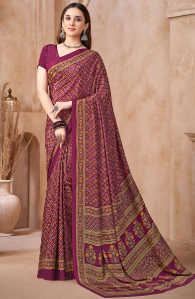 Magenta Printed Crepe Casual Saree