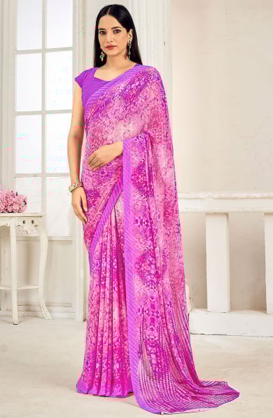 Magenta Printed Georgette Casual Wear Saree