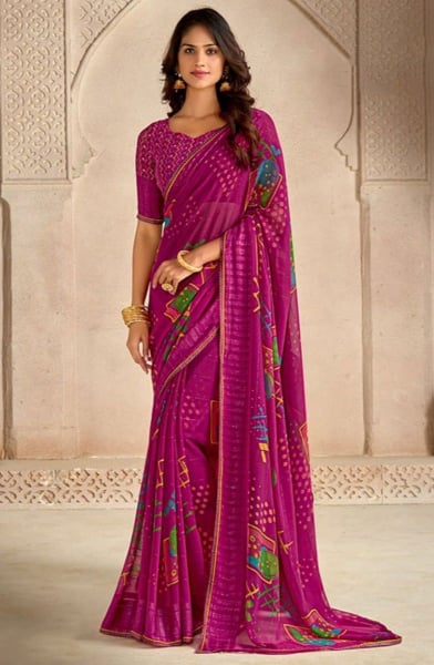Magenta Printed Georgette Saree