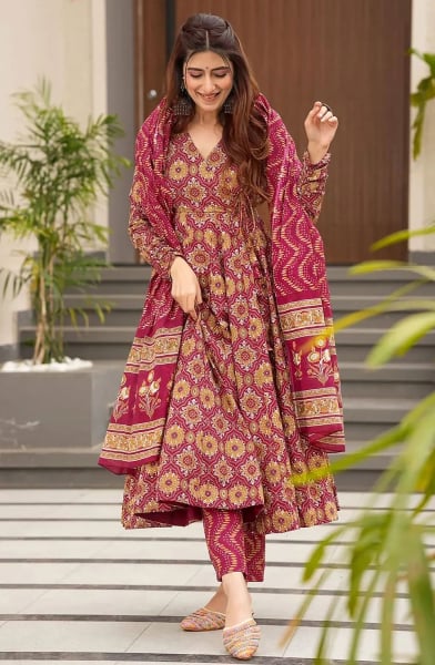 Magenta Pure Muslin Plus Size Suit