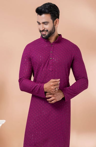 Magenta Rayon Sequins work Kurta