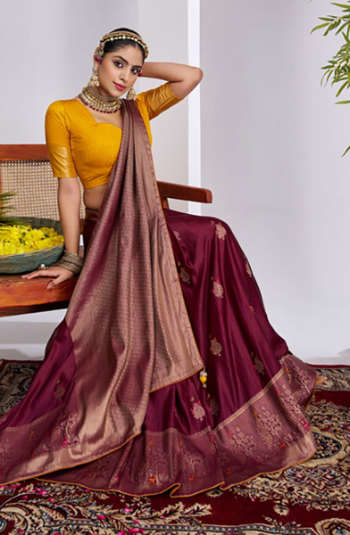 Magenta Satin Silk Saree for Party