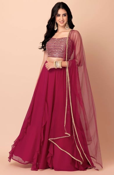 Magenta Sequins Work Georgette Lehenga Choli