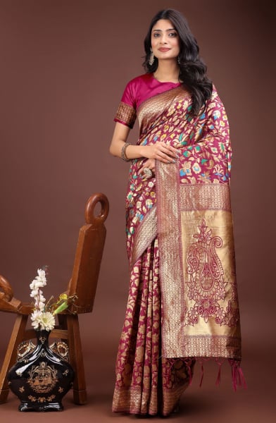 Magenta Silk Woven Saree