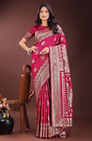Magenta Silk Woven Saree