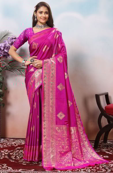 Magenta Soft Silk Saree with Jacquard Border