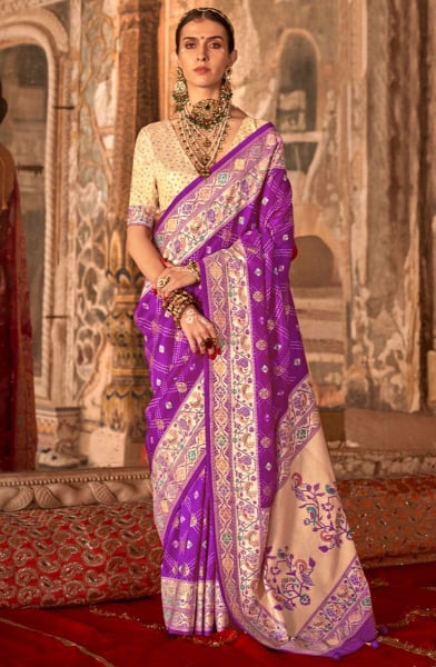 Magenta Viscose Silk Saree with Paithani Border