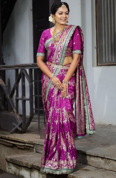 Magenta Woven Silk Saree for Wedding