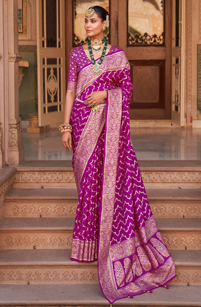 Magenta Woven Soft Silk Saree