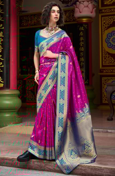 Magenta Zari Weaving Banarasi Silk Saree