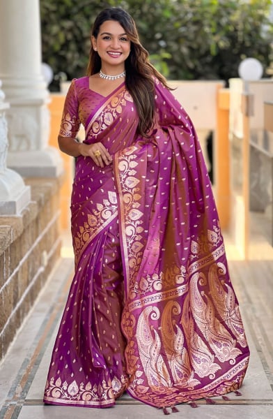 Magenta Zari Woven Banarasi Silk Saree