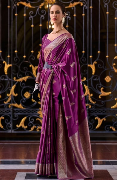 Magenta Zari Woven Munga Silk Saree