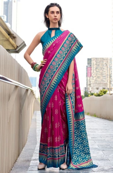 Magenta Zari Woven Soft Silk Saree