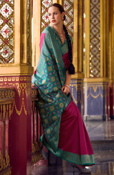 Magenta Zari Woven Soft Silk Saree