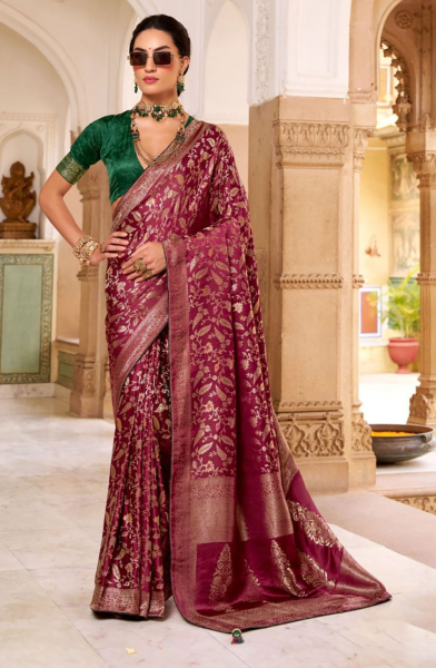 Magneta Satin Tissue Silk Saree for Party