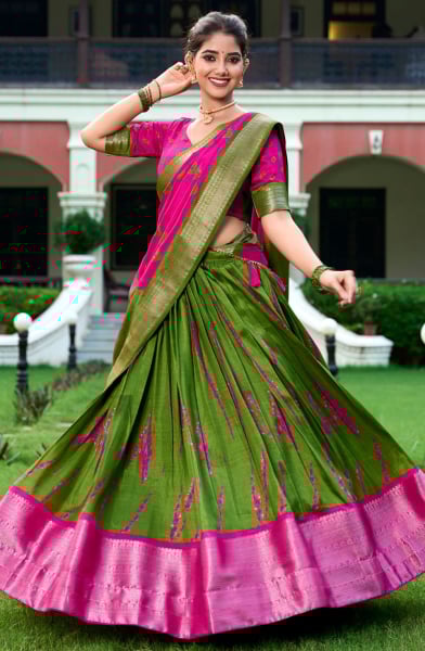 Mahendi Green Dola Silk Party Wear Lehenga Choli Set