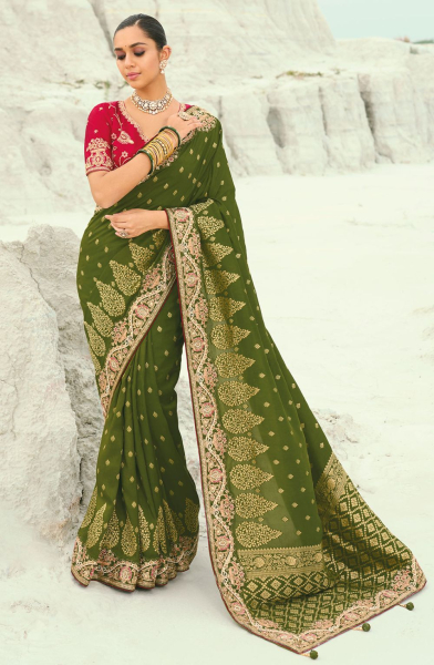 Mahendi Green Heavy Embroidered Designer Saree
