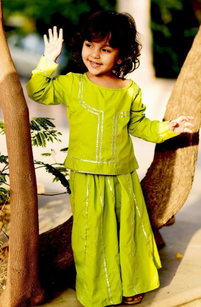 Mahendi Green Readymade Palazzo Kameez Suit for Girls