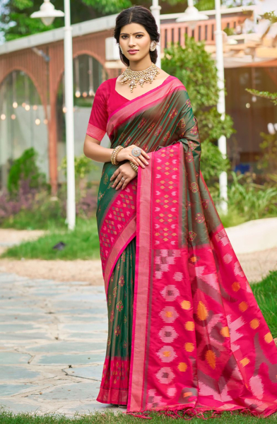 Mahendi Green Soft Silk Woven Saree for Festival