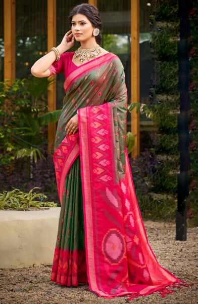 Mahendi Green Soft Silk Woven Saree for Festival