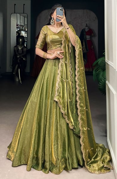 Mahendi Green Thread Embroidered Party Wear Lehenga Choli Set