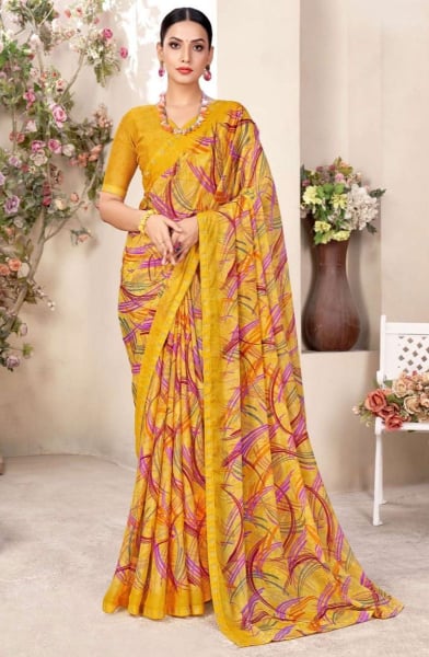 Maize Yellow Embellished Chiffon Saree