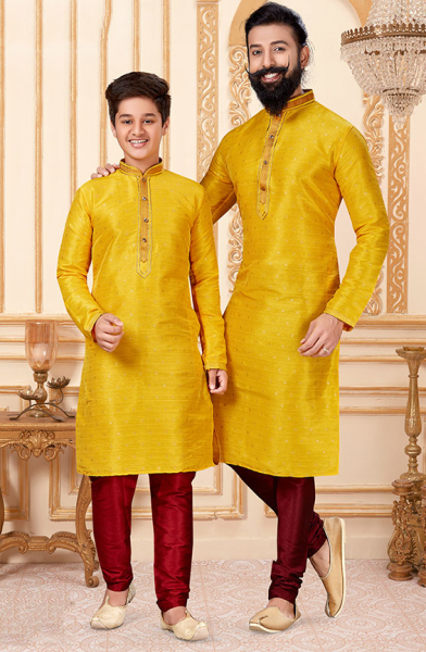 Maize Yellow Father Son Kurta Set Combo